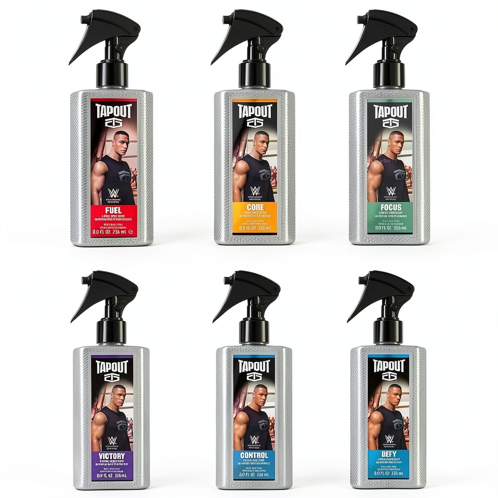 Men's body spray set displayed on a bathroom shelf
