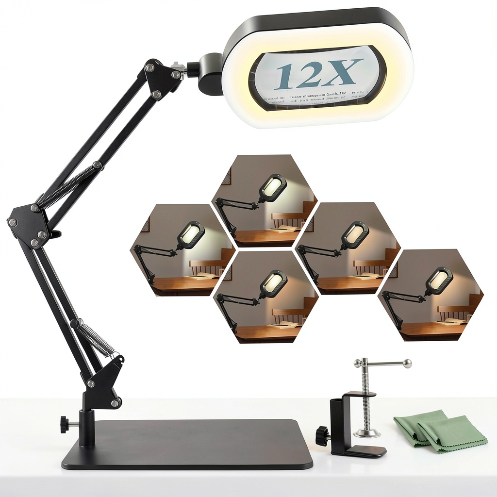Installing 12X Magnifying Lamp with Light YX‑35 on a wooden desk