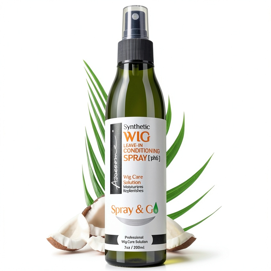 AGA Professional Wig Care Spray bottle on a marble bathroom counter