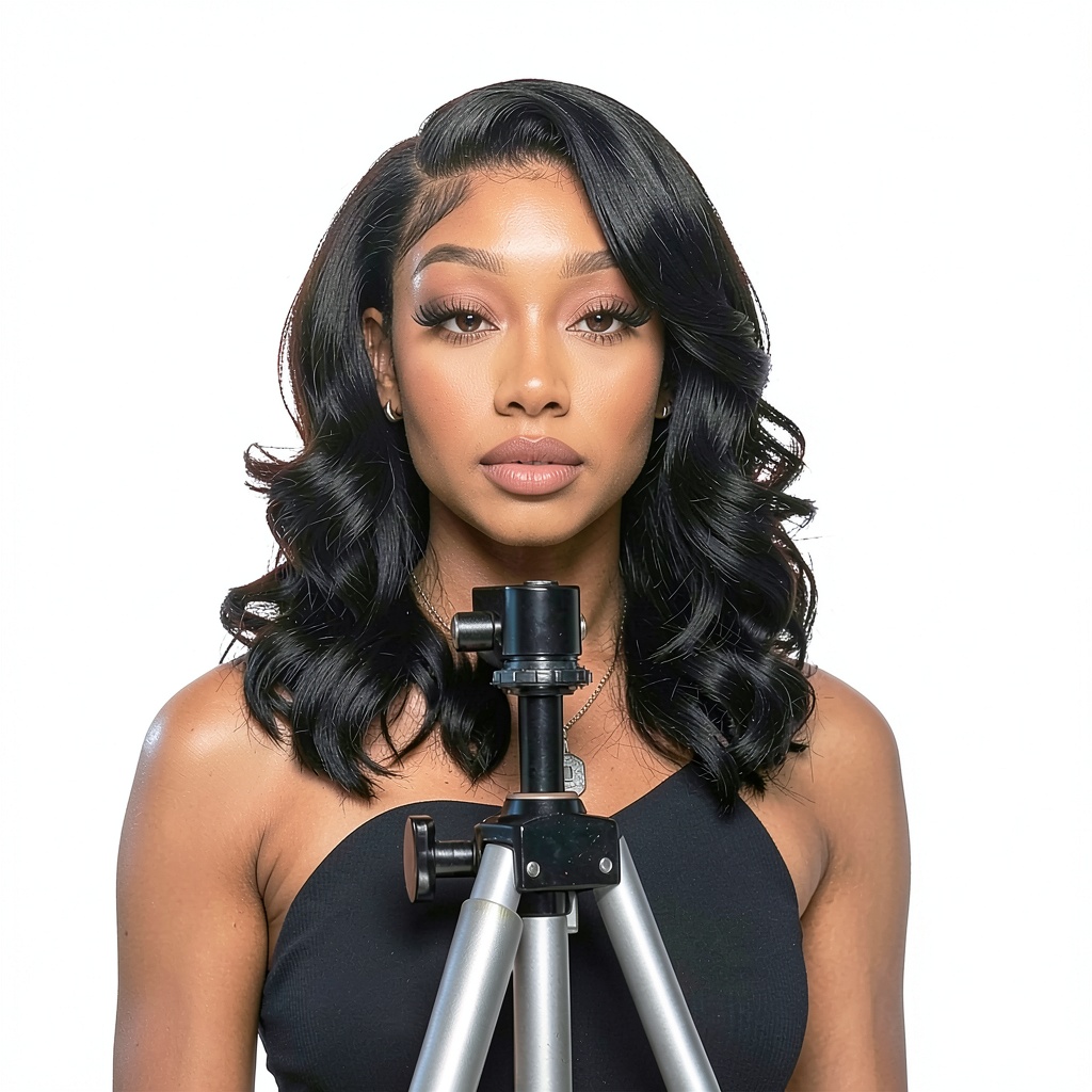 Installing Brazilian Human Hair Wig for Black Women Glueless on a wooden desk