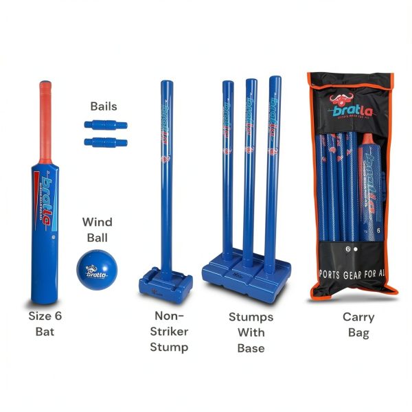 Bratla Kids Cricket Set Plastic Bat Wind Ball Stumps-4
